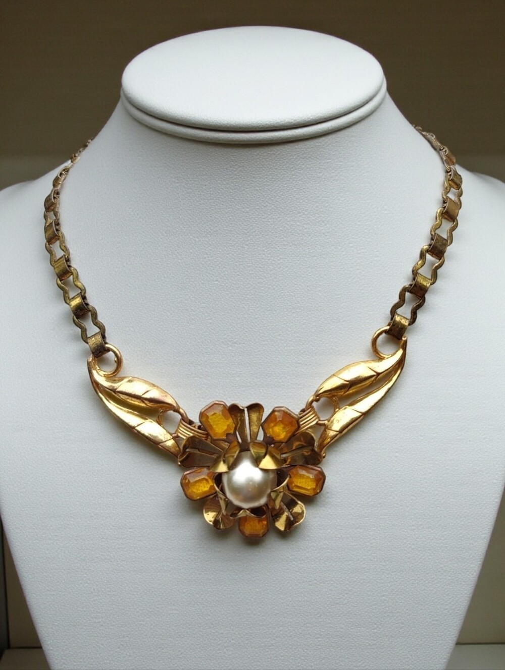 Antique Citrine Flower Necklace